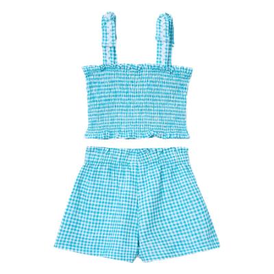 Picture of Mayoral Girls Summer Elastic Smock Gingham Top & Shorts Set X 2 - Blue