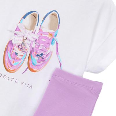 Picture of Mayoral Girls Summer Trainer Print Top & Cycling Shorts Set X 2 - White Lilac