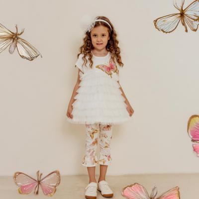 Picture of PRE ORDER Daga Girls Twinkle Flight Ruffle Tunic & Leggings Set X 2 - White Beige