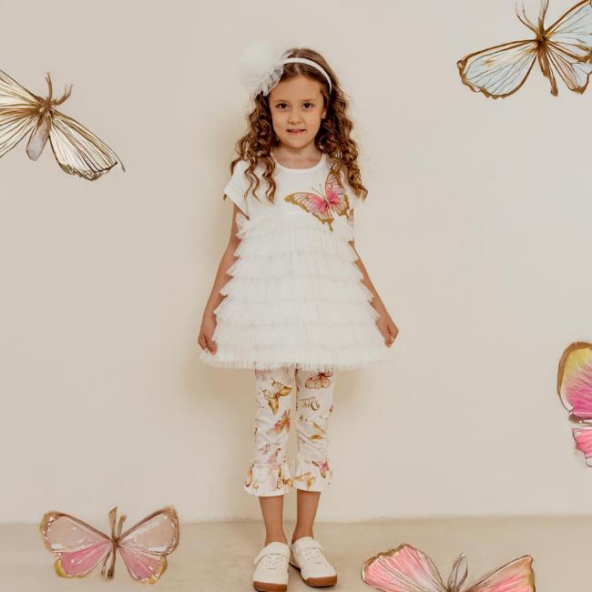 Picture of PRE ORDER Daga Girls Twinkle Flight Ruffle Tunic & Leggings Set X 2 - White Beige