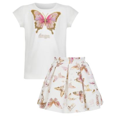 Picture of PRE ORDER Daga Girls Twinkle Flight Applique Top & Skirt Set X 2 - White Beige