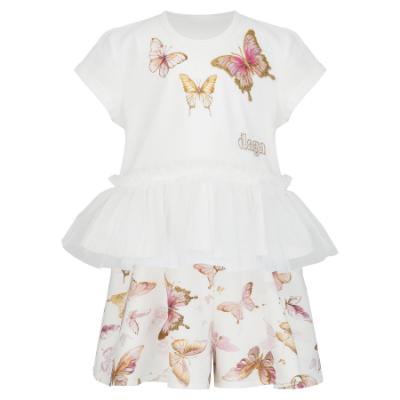 Picture of PRE ORDER Daga Girls Twinkle Flight Applique Top & Poplin Shorts Set X 2 - White Beige
