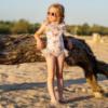 Picture of PRE ORDER Daga Girls Twinkle Flight Print Swimsuit With Tulle - Beige Multi