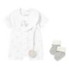 Picture of Mayoral Newborn Baby Unisex Duck Print Romper Bib Socks Gift Set  X 3 - White Beige Grey