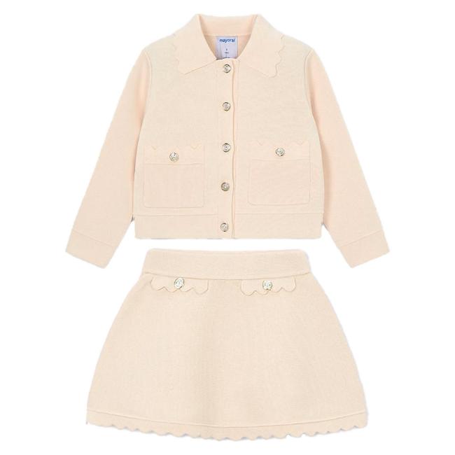 Picture of PRE ORDER Mayoral Girls Summer Knit Jacket & Skirt Set X 2 - Cream