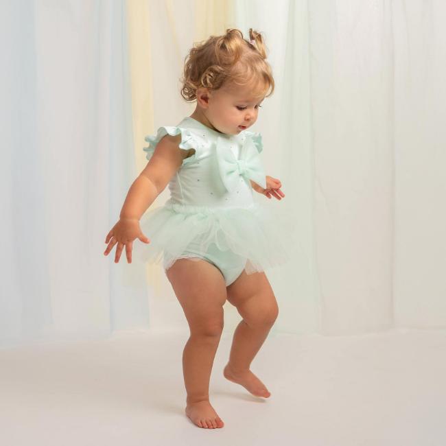 Picture of Caramelo Kids Baby Girls Summer Tulle Bow Romper - Mint Green