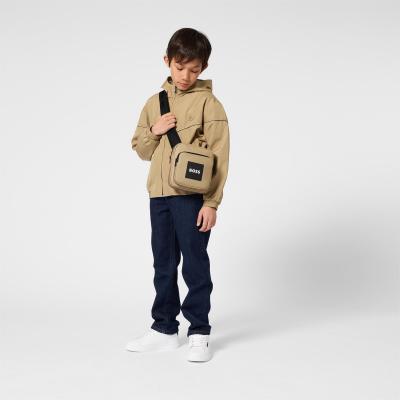 Picture of BOSS Boys Mini Me Windcheater Hooded Jacket - Dark Stone