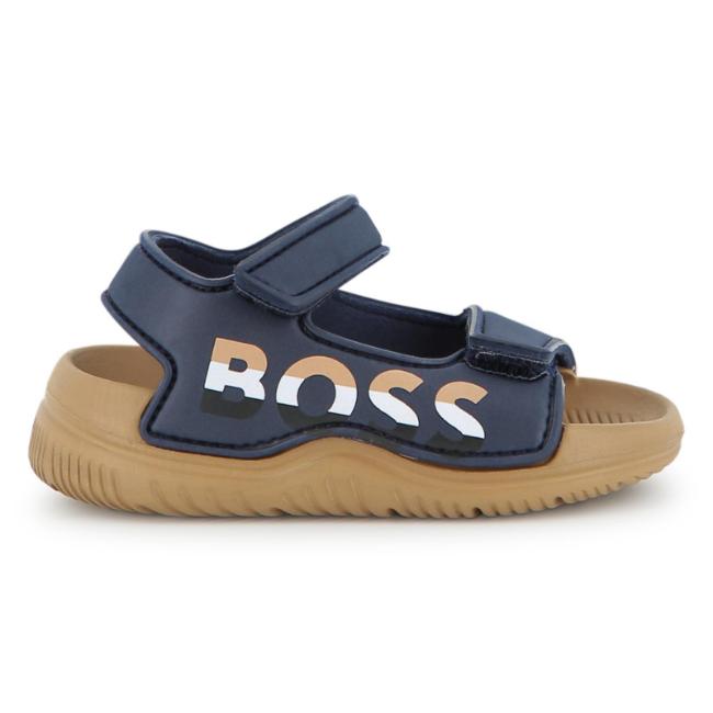 Picture of BOSS Toddler Boys Easy On Double Strap Logo Aqua Slide Sandals - Blue