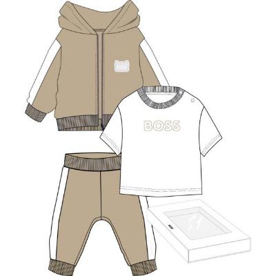 Picture of BOSS Baby Boys T-shirt Jogger & Hoody Gift Box Set X 3  - Stone