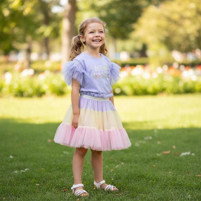 Picture of Billie Blush Girls Neon Kisses Top & Tulle Skirt Set x 2 - Lilac Multi