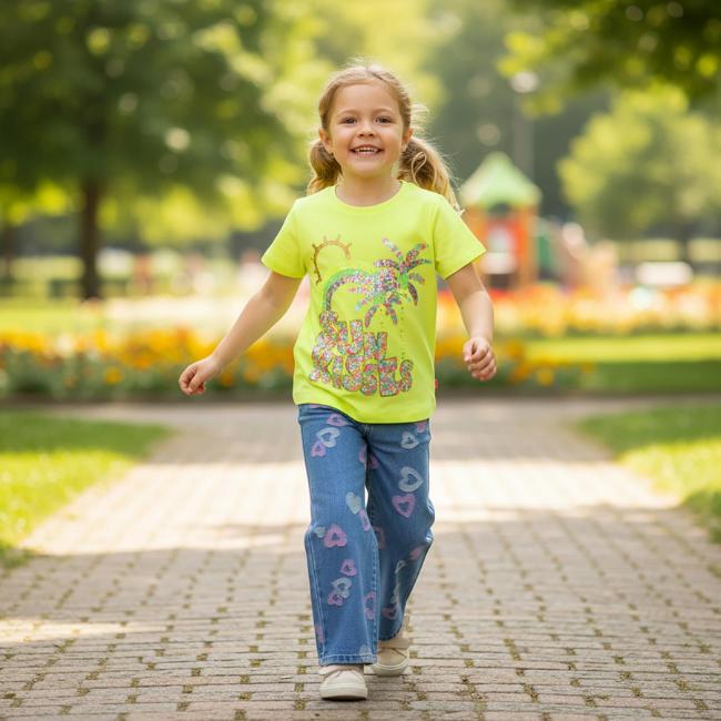 Picture of Billie Blush Girls Sun Kisses Top & Heart Denims Set x 2 -  Lime Fluo Multi