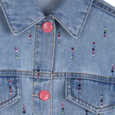 Picture of Billie Blush Girls Diamante Lightweight Denim Jacket -  Blue Multi