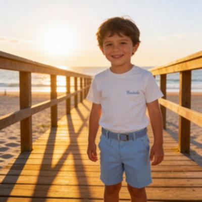 Picture of Bimbalo Boys Shirt T-Shirt Bermudas & Belt Set X 4 - Ivory Pale Blue