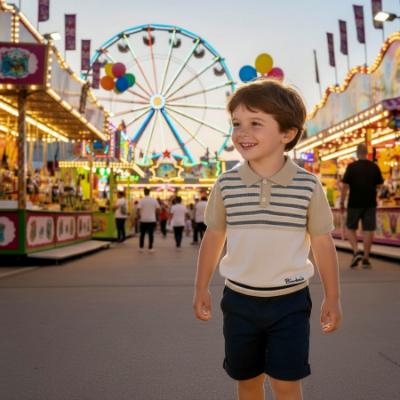Picture of Bimbalo Boys Knit Polo & Bermudas Set X 4 - Beige Navy
