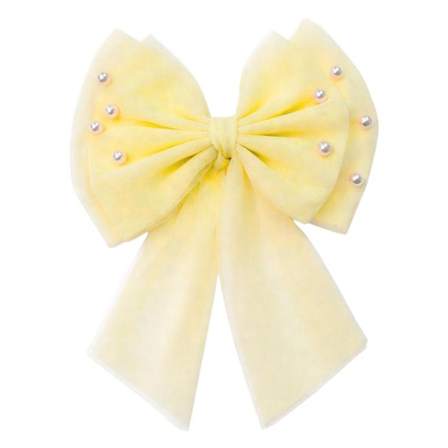 Picture of Caramelo Kids Girls Large Tulle & Pearls Hair Bow with Clip - Lemon