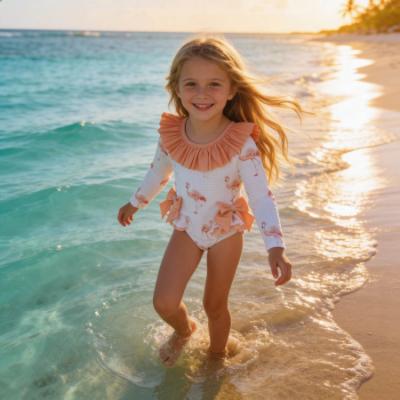 Picture of Meia Pata Girls Flamingos Jamaica Long Sleeve Swimsuit - White Flamingo