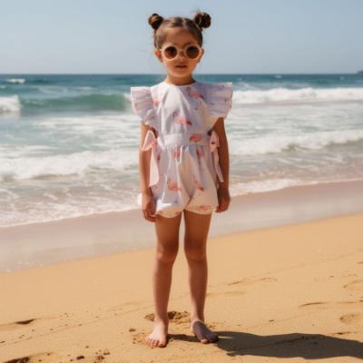 Picture of Meia Pata Girls Flamingos Ruffle Jumpsuit - White Flamingo